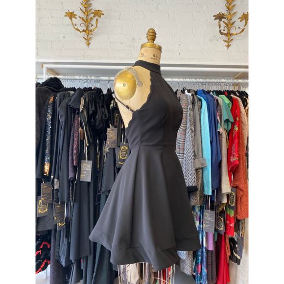 vintage y2k backless black mini dress x-small halter mock neck scalloped jersey - Picture 4 of 9